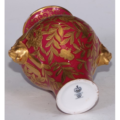 590 - ***LOT WITHDRAWN***A Derby Crown porcelain compressed globular vase and cover, decorated in gilt wit... 