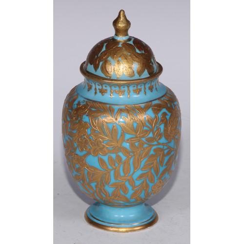 590 - ***LOT WITHDRAWN***A Derby Crown porcelain compressed globular vase and cover, decorated in gilt wit... 