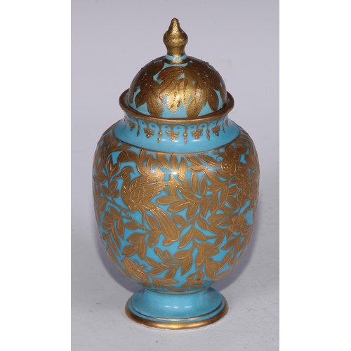 590 - ***LOT WITHDRAWN***A Derby Crown porcelain compressed globular vase and cover, decorated in gilt wit... 