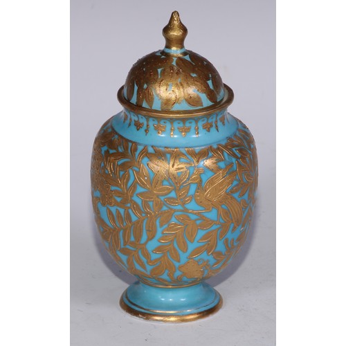 590 - ***LOT WITHDRAWN***A Derby Crown porcelain compressed globular vase and cover, decorated in gilt wit... 