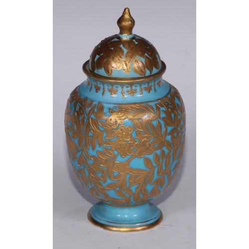 590 - ***LOT WITHDRAWN***A Derby Crown porcelain compressed globular vase and cover, decorated in gilt wit... 