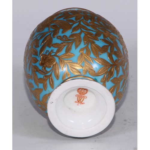 590 - ***LOT WITHDRAWN***A Derby Crown porcelain compressed globular vase and cover, decorated in gilt wit... 