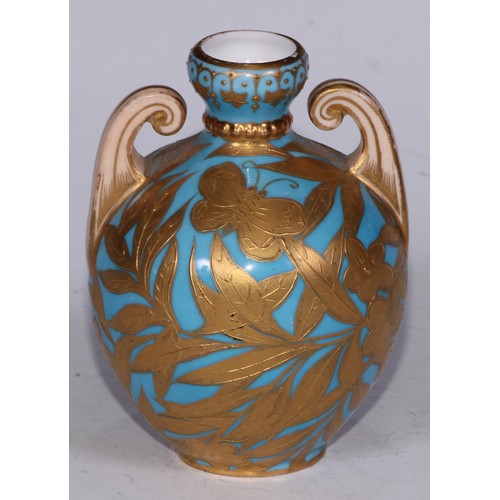 590 - ***LOT WITHDRAWN***A Derby Crown porcelain compressed globular vase and cover, decorated in gilt wit... 