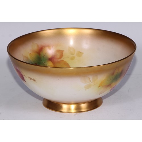 805 - A  Royal Worcester bowl, painted by Kitty Blake, signed, with blackberries, leaves and blossom, 18cm... 