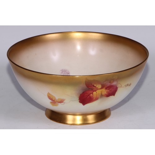 805 - A  Royal Worcester bowl, painted by Kitty Blake, signed, with blackberries, leaves and blossom, 18cm... 