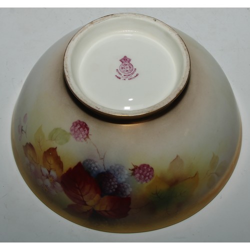 805 - A  Royal Worcester bowl, painted by Kitty Blake, signed, with blackberries, leaves and blossom, 18cm... 