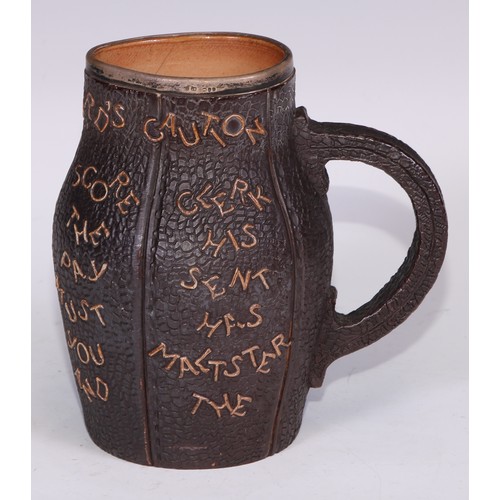 731 - A Doulton Slater's Patent salt glazed stoneware beer jug, as a leatherjack, decorated with The Landl... 