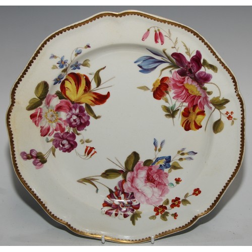 719 - A Sampson Hancock Derby shaped oval dish, painted with a spray of summer flowers, 30cm wide, monogra... 