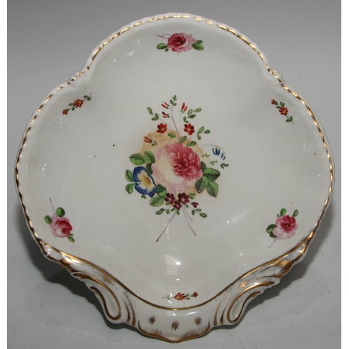 719 - A Sampson Hancock Derby shaped oval dish, painted with a spray of summer flowers, 30cm wide, monogra... 