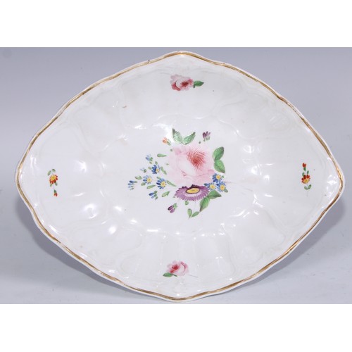 719 - A Sampson Hancock Derby shaped oval dish, painted with a spray of summer flowers, 30cm wide, monogra... 