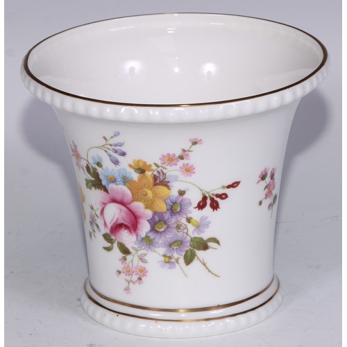 651 - A Royal Crown Derby Posies pattern flared vase, 14cm diam, printed mar; dressing table boxes; milk j... 