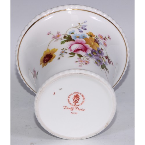 651 - A Royal Crown Derby Posies pattern flared vase, 14cm diam, printed mar; dressing table boxes; milk j... 