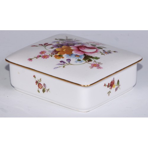 651 - A Royal Crown Derby Posies pattern flared vase, 14cm diam, printed mar; dressing table boxes; milk j... 