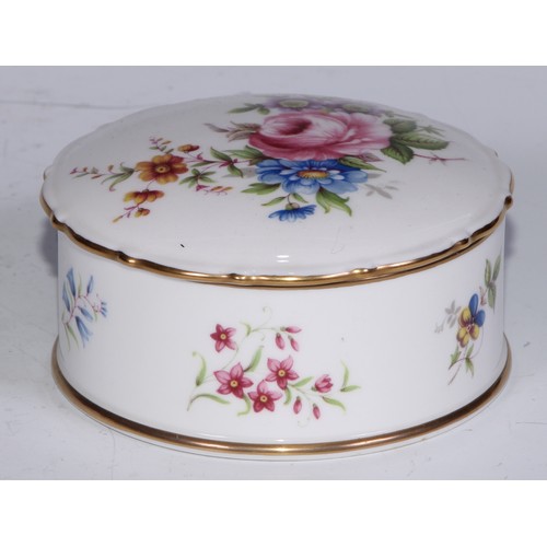 651 - A Royal Crown Derby Posies pattern flared vase, 14cm diam, printed mar; dressing table boxes; milk j... 