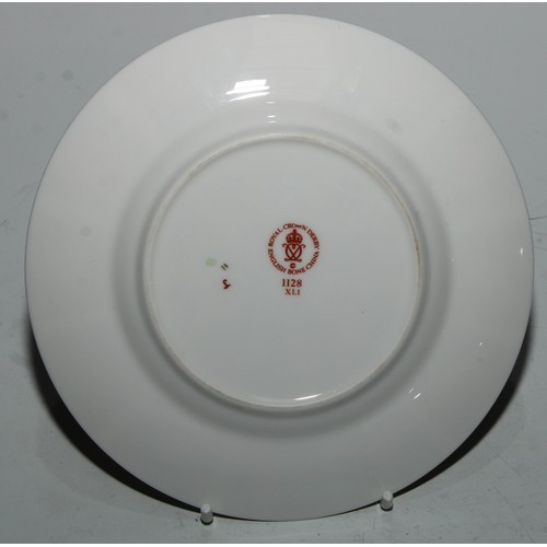 611 - A Royal Crown Derby 1128 pattern dinner plate, 27cm diam, printed mark; another plate, 23.5cm diam; ... 