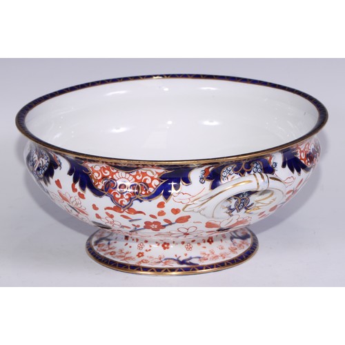 588 - A Derby Crown Porcelain 383 pattern Imari two-handled pedestal bowl, 30cm over handles, printed mark... 