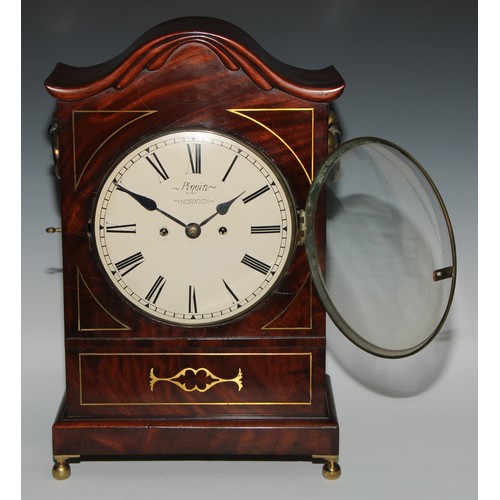 544 - A post-Regency mahogany and brass marquetry bracket clock, 20cm convex dial inscribed Piggin, Norwic... 