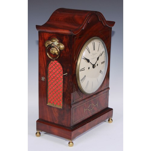 544 - A post-Regency mahogany and brass marquetry bracket clock, 20cm convex dial inscribed Piggin, Norwic... 