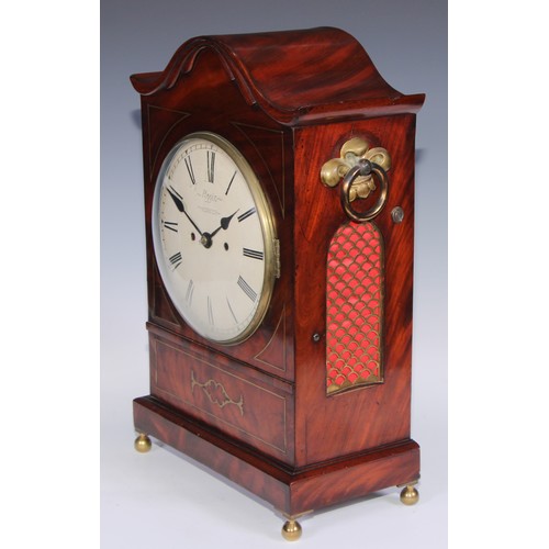 544 - A post-Regency mahogany and brass marquetry bracket clock, 20cm convex dial inscribed Piggin, Norwic... 