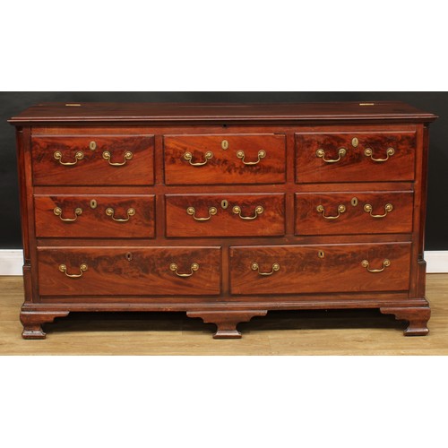 419 - A George III mahogany Lancashire chest, hinged top above an arrangement of drawers, the upper three ... 