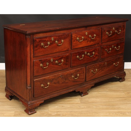 419 - A George III mahogany Lancashire chest, hinged top above an arrangement of drawers, the upper three ... 