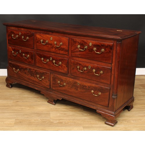 419 - A George III mahogany Lancashire chest, hinged top above an arrangement of drawers, the upper three ... 