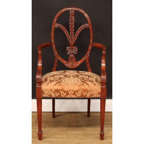 472 - A set of eight Hepplewhite Revival dining chairs, comprising six side chairs and a pair of carvers, ... 