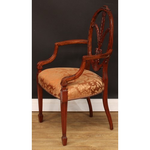 472 - A set of eight Hepplewhite Revival dining chairs, comprising six side chairs and a pair of carvers, ... 