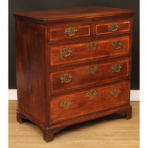 422 - A George III oak chest, rectangular top with moulded edge above two short and three long graduated c... 