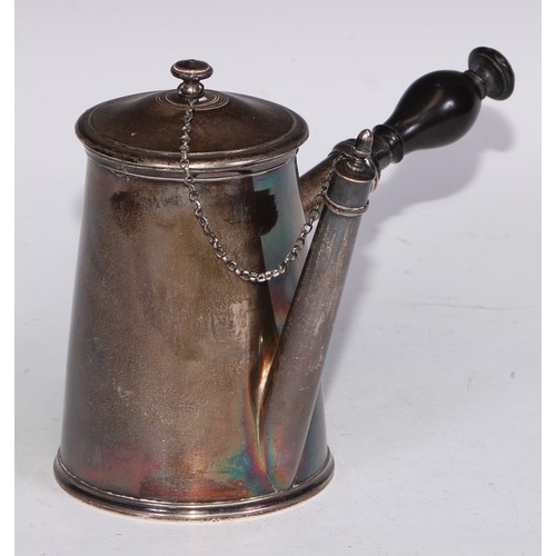 1 - A 19th century French silver side-handled coffee pot, hinged domed cover, turned handle, straight ta... 