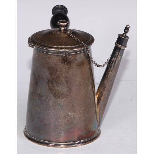 1 - A 19th century French silver side-handled coffee pot, hinged domed cover, turned handle, straight ta... 