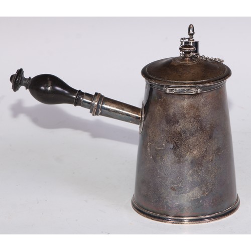 1 - A 19th century French silver side-handled coffee pot, hinged domed cover, turned handle, straight ta... 