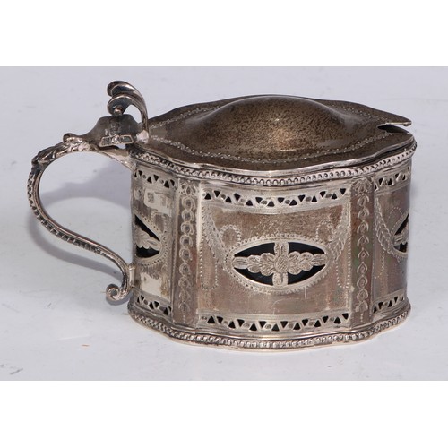 20 - A Victorian Scottish silver commode shaped mustard, pierced and bright-cut engraved in the Neo-Class... 