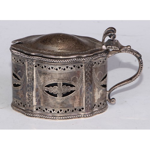 20 - A Victorian Scottish silver commode shaped mustard, pierced and bright-cut engraved in the Neo-Class... 