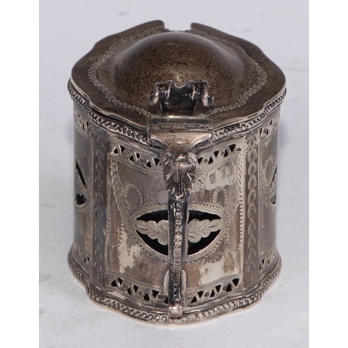 20 - A Victorian Scottish silver commode shaped mustard, pierced and bright-cut engraved in the Neo-Class... 