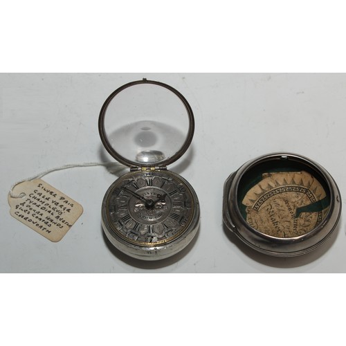 6 - A George III silver pair cased pocket watch, by Giles Coates, Chedworth, 4cm dial signed and iscribe... 