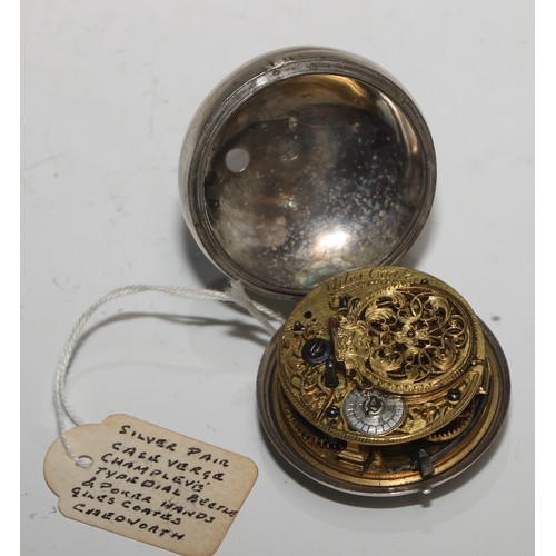 6 - A George III silver pair cased pocket watch, by Giles Coates, Chedworth, 4cm dial signed and iscribe... 