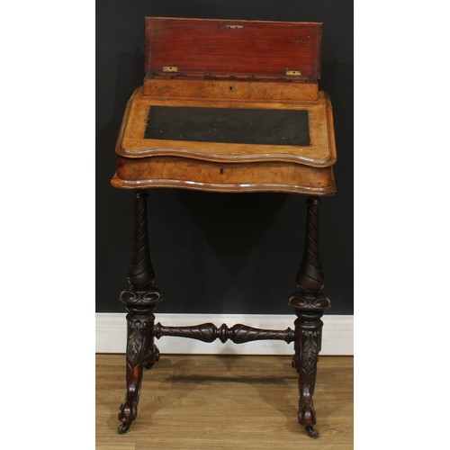 493 - A Victorian walnut ‘Davenport’ desk, hinged rectangular superstructure with shaped and pierced galle... 