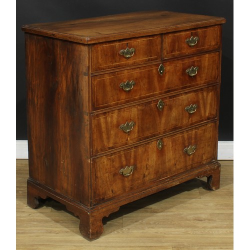 357 - A George II walnut chest, rectangular top above two short and three long graduated drawers, skirted ... 