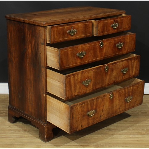 357 - A George II walnut chest, rectangular top above two short and three long graduated drawers, skirted ... 