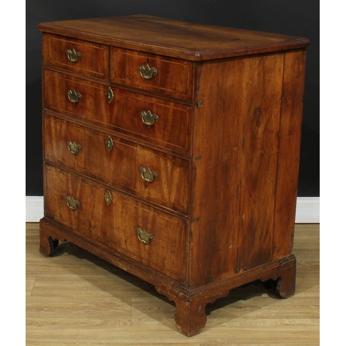 357 - A George II walnut chest, rectangular top above two short and three long graduated drawers, skirted ... 