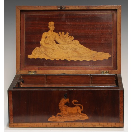 380 - A 19th century maple crossbanded mahogany and marquetry rectangular box, inlaid in the Killarney man... 