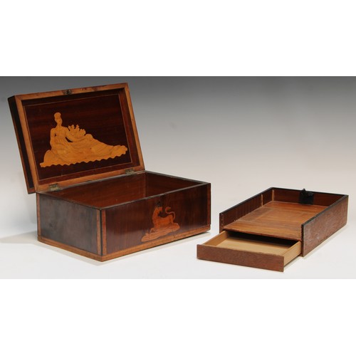 380 - A 19th century maple crossbanded mahogany and marquetry rectangular box, inlaid in the Killarney man... 