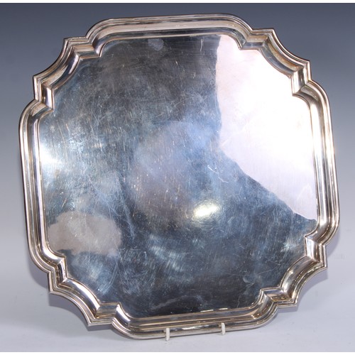 3 - A Elizabeth II silver shaped square salver, of George I design, plain field, 36.5cm wide, Barker Ell... 