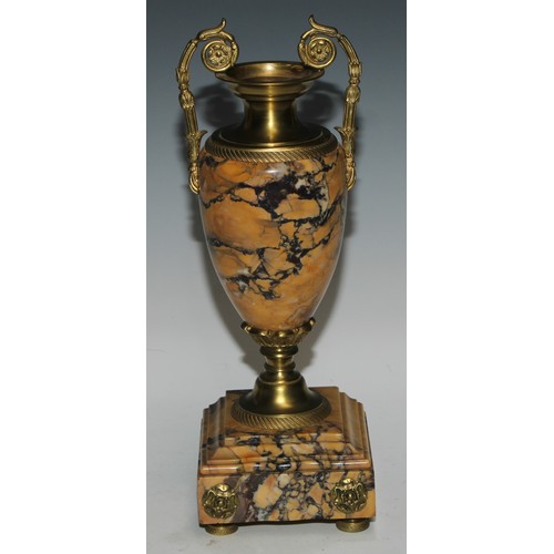 391 - A pair of Louis XVI Revival gilt metal mounted marble ovoid mantel urns, 36cm high, c.1900