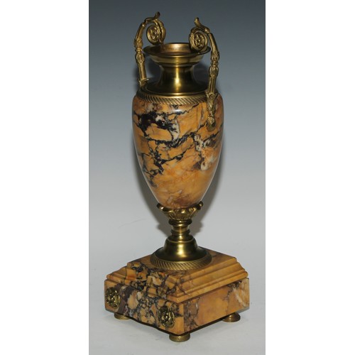 391 - A pair of Louis XVI Revival gilt metal mounted marble ovoid mantel urns, 36cm high, c.1900