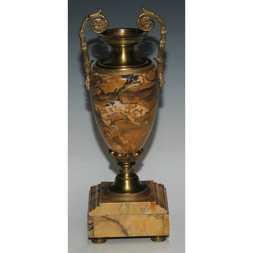 391 - A pair of Louis XVI Revival gilt metal mounted marble ovoid mantel urns, 36cm high, c.1900