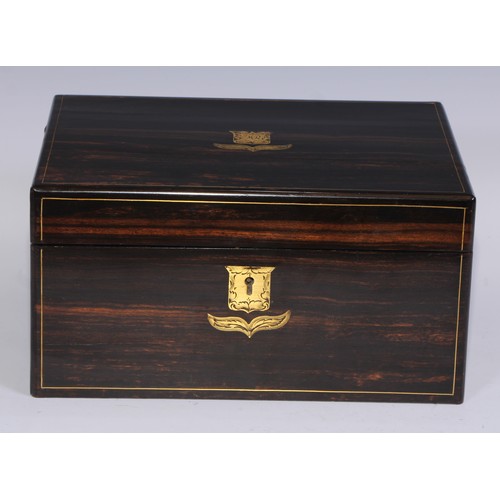 403 - A Victorian coromandel rectangular writing box, hinged cover enclosing a fitted interior, outlined t... 