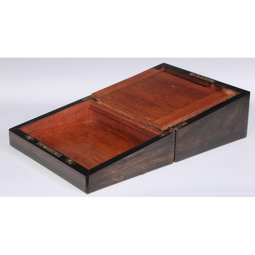 403 - A Victorian coromandel rectangular writing box, hinged cover enclosing a fitted interior, outlined t... 