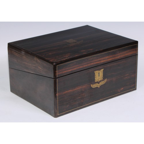 403 - A Victorian coromandel rectangular writing box, hinged cover enclosing a fitted interior, outlined t... 